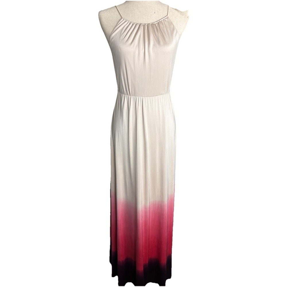 Aidan Mattox 100% Silk Maxi Dress Womens 4 Cream Pink Ombre Strappy Back